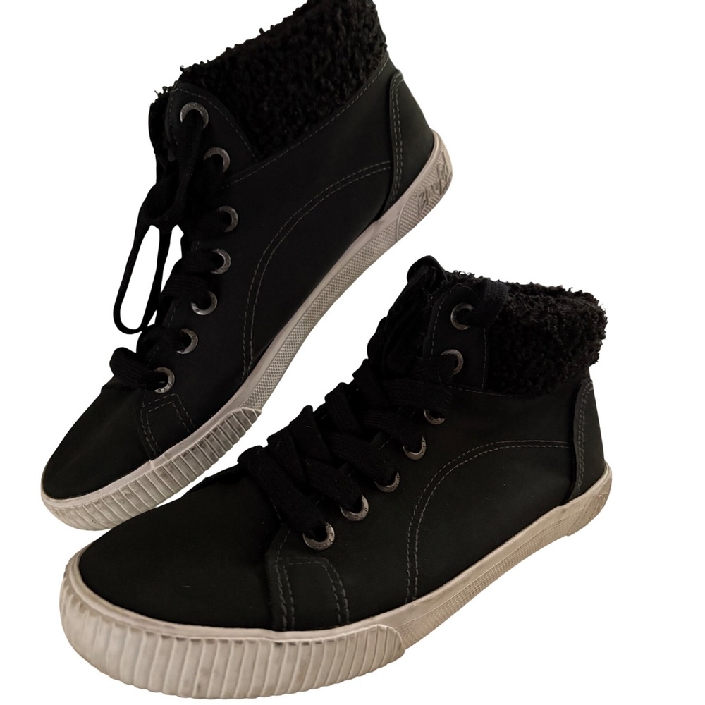 Blowfish Malibu Womens Black Faux Shearling High Top Sneakers Contrast Sole